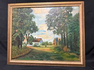 lot 219 image: Framed Landscape Oil on Board Painting (1940s) by R. Sommer