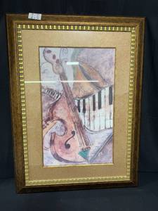 lot 227 image: Framed Abstract Painting of Violin and Piano