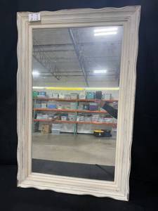 lot 228 image: Large Vintage-Style Wall Mirror with Distressed White Frame