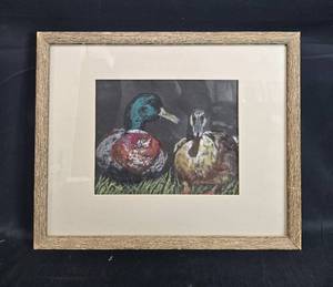 lot 230 image: Framed Pastel Artwork of Ducks Signed by Caleb, 1995