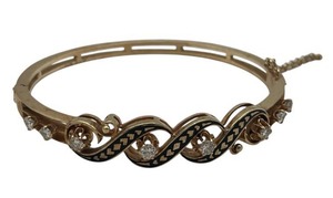 Vintage 14K Yellow Gold & Diamond Bangle Bracelet (19 grams total weight)