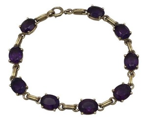 Vintage 14K Yellow Gold & Oval Amethyst Tennis Link Bracelet, 7 1/4" Long (12 grams total weight)