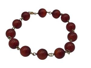 lot 11 image: 14K Gold 7.5 Carnelian Beaded Bracelet (Clasp is Stamped 14K)