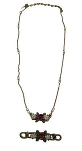 lot 22 image: 1928 Branded 16 Pearly Eden Pink Rose Enamel Faux Pearl Pendant Necklace & 1.75 Brooch