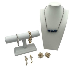 lot 34 image: Classy Jewelry Lot - Faux Pearl Clip Earrings, Heart Bracelets, and More