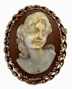 lot 44 image: Antique 14K Gold Carved Shell Cameo Brooch (6.6 grams total weight)
