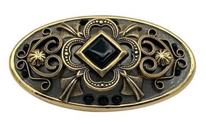 lot 47 image: Vintage Michael Golan Victorian Style Gold Tone and Black Stone Pin Brooch