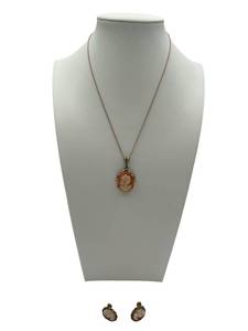 lot 73 image: Vintage 14K Yellow Gold Cameo Pendant with 15 Necklace and 120 12K GF Cameo Screwback Earrings