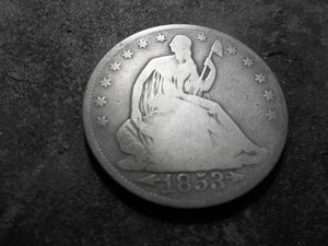 lot 42 image: 1853 Seated LIberty Half Dollar With Rays & Arrows