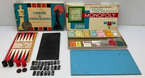 lot 32 image: Vintage Monopoly (Complete) & Chess & Checkers Board Games (Seems Complete)