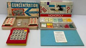 lot 35 image: Vintage Monopoly (Complete) & Concentration Board Game (Seems Complete)
