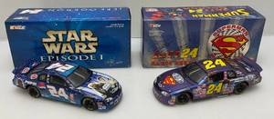 lot 45 image: Two Vintage 124 Scale NASCAR Die Cast Jeff Gordon Cars 1 Star Wars Episode 1 & 1 Superman (NIB)