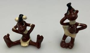 lot 48 image: RARE 1940s Miniature Black African Native Tribal Ceramic Figurines By Royal 1 2 1 2 12 (One Seems To Look Repaired)