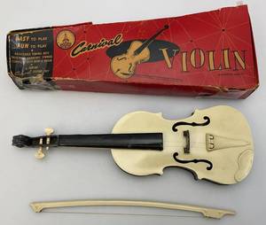 lot 49 image: 1930s-40s Carnival Violin In Original Box Box Beat Up 15 (Needs A Couple Strings)