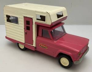 lot 61 image: 1960s Tonka Jeep Camper Pink Pressed Steel Truck And Canper