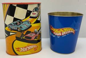 lot 138 image: 1970s Metal Hot Wheels Garbage Can & Newer Hot Wheels Garbage Can