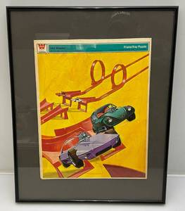 lot 265 image: Vintage 1960s - 70s Whitman Brand Hot Wheels Puzzle Framed Behind Glass 11 38 x 14 38