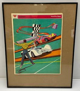 lot 266 image: Vintage 1960s - 70s Whitman Brand Hot Wheels Puzzle Framed Behind Glass 11 38 x 14 38