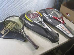lot 28 image: (EW5) 3 Tennis Rackets with Covers ...