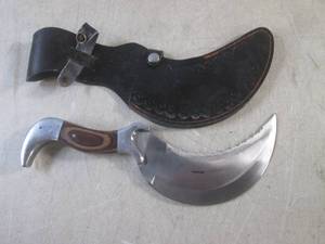 lot 42 image: (CNTR) Wood Handle Knife with Leath...