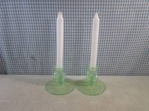 lot 106 image: (BS) 2 Vintage Uranium Glass Candle...
