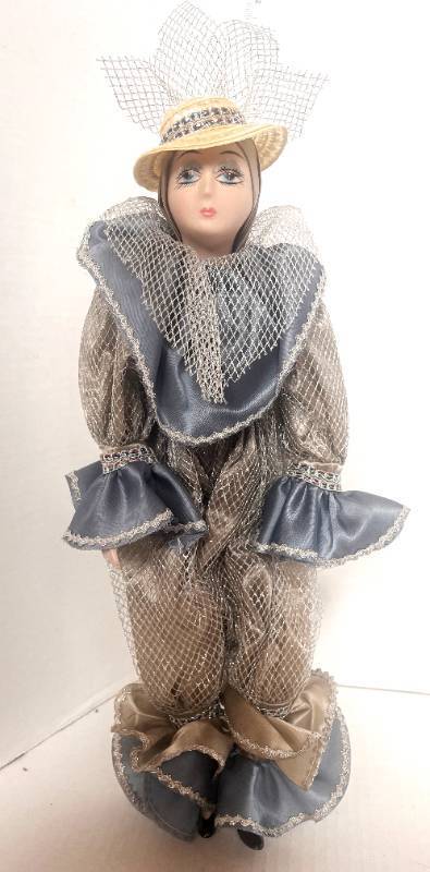 lot 136 image: Porcelain Harlequin Style Doll