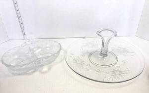 lot 33 image: 2 Vintage Etched Glass Servicing Dishes