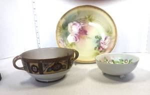 lot 34 image: 3 Painted Bowls Noritake, Germany and Japan