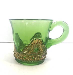 lot 36 image: EAPG Victorian US Glass Colorado Green Gilded Cup