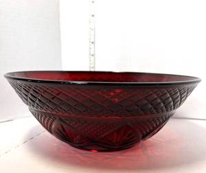 lot 59 image: Vintage Cristal D Argues-Durand Ruby Red Serving Bowl 10.25