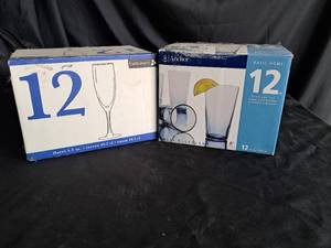 lot 65 image: Anchor 12pc Beverage Set & Luminare 5.5oz flute 12 pcs set