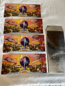 lot 5 image: 4 Vintage Epcot Center Opening Day Commemorative Tickets with Original Holder