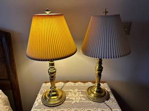 lot 13 image: Set of 2 Brass Table Lamps with Pleated Shades