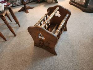 lot 36 image: Vintage Wooden Magazine Rack with Hand-Painted Fruit Design