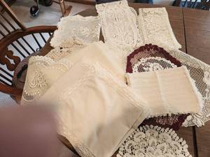 lot 45 image: Collection of Assorted Crochet Doilies and Linens