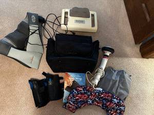 lot 63 image: Collection of Massage and Therapy Devices including Knee Wrap and Massagers