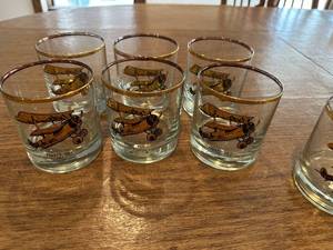 lot 125 image: Set of 7 Vintage Fokker DR-1 Airplane Whiskey Glasses