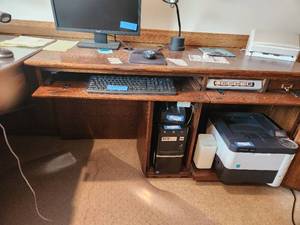 lot 164 image: Solid Oak Office Desk with Built-in Storage Contents Not Included