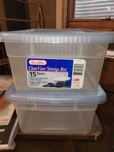 lot 192 image: Sterilite ClearView Storage Box and Crystal Clear Suit Closet Set