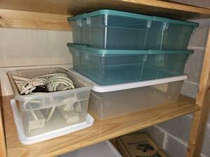 lot 197 image: Collection of Extension Cords and Power Strips in Storage Box