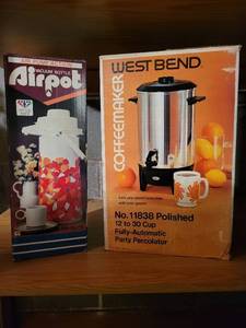 lot 203 image: West Bend 12-30 Cup Party Percolator & Airpot with Floral Design