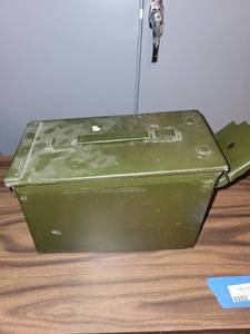 lot 211 image: Surplus Military Ammunition Box with Assorted Contents
