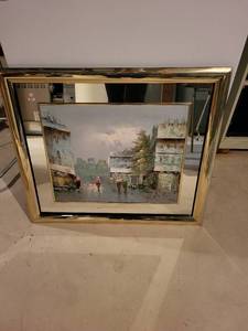 lot 221 image: Framed Cityscape Artwork with Gold-Tone Frame