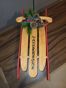 lot 222 image: Holiday Decorative Wooden Sled Wall Hanging