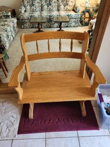 lot 239 image: Oak Wood Two-Person Bench with Armrests