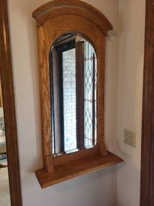 lot 240 image: Oak Wall Mirror with Arched Top and Shelf