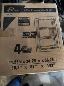 lot 287 image: Plano 4-Tier Freestanding Shelf 14.25 x 34.25 x 56.25 New in Box