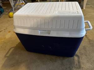 lot 291 image: Rubbermaid 56-Quart Insulated Cooler with Handles and Drain Plug
