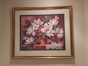 lot 38 image: Framed Floral Artwork with Gold-Toned Frame