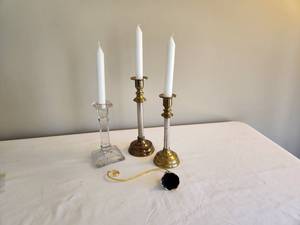 lot 226 image: Brass & Crystal Candle Holders Set